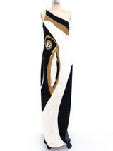 Donna Karan Printed One Shoulder Gown Dress arcadeshops.com