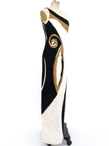 Donna Karan Printed One Shoulder Gown Dress arcadeshops.com