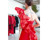 1980's Red Ruched Bow Back Dress Dress arcadeshops.com