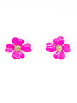 Fuchsia Enamel Flower Earrings Accessory arcadeshops.com
