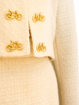 Moschino Ivory Tweed Suit with Bicycle Buttons Suit arcadeshops.com