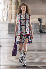 2021 Louis Vuitton Fornasetti Printed Velvet Mini Dress