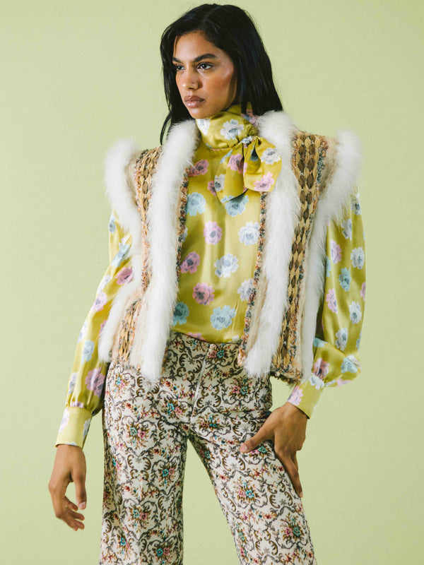 1960s Fur Trimmed Woven Vest Jacket arcadeshops.com