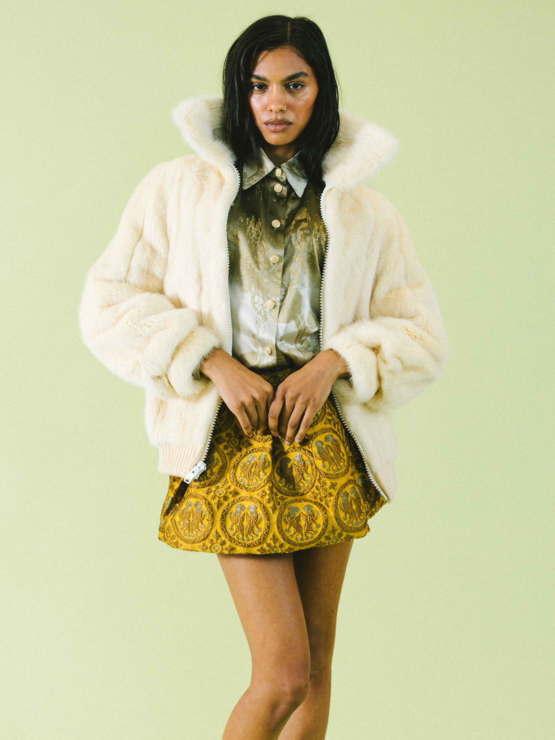Zip Front Mink Bomber Jacket Outerwear arcadeshops.com
