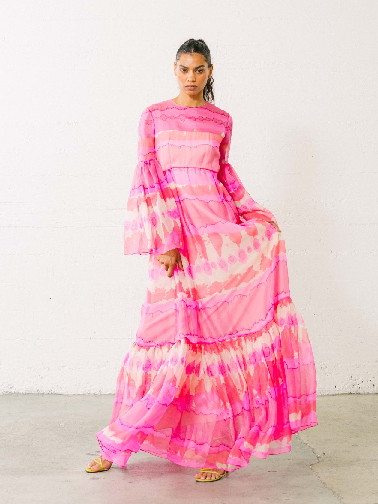 Malcolm Starr Watercolor Chiffon Maxi Dress