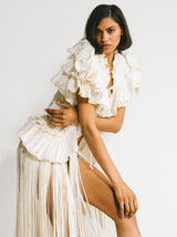 Zandra Rhodes Ivory Pleated Ruffle Top Top arcadeshops.com