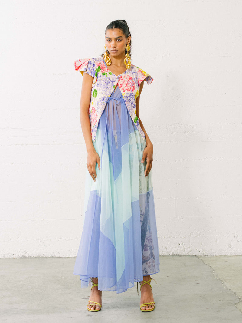 1960s Sheer Chiffon Periwinkle and Mint Lingerie Dress Dress arcadeshops.com