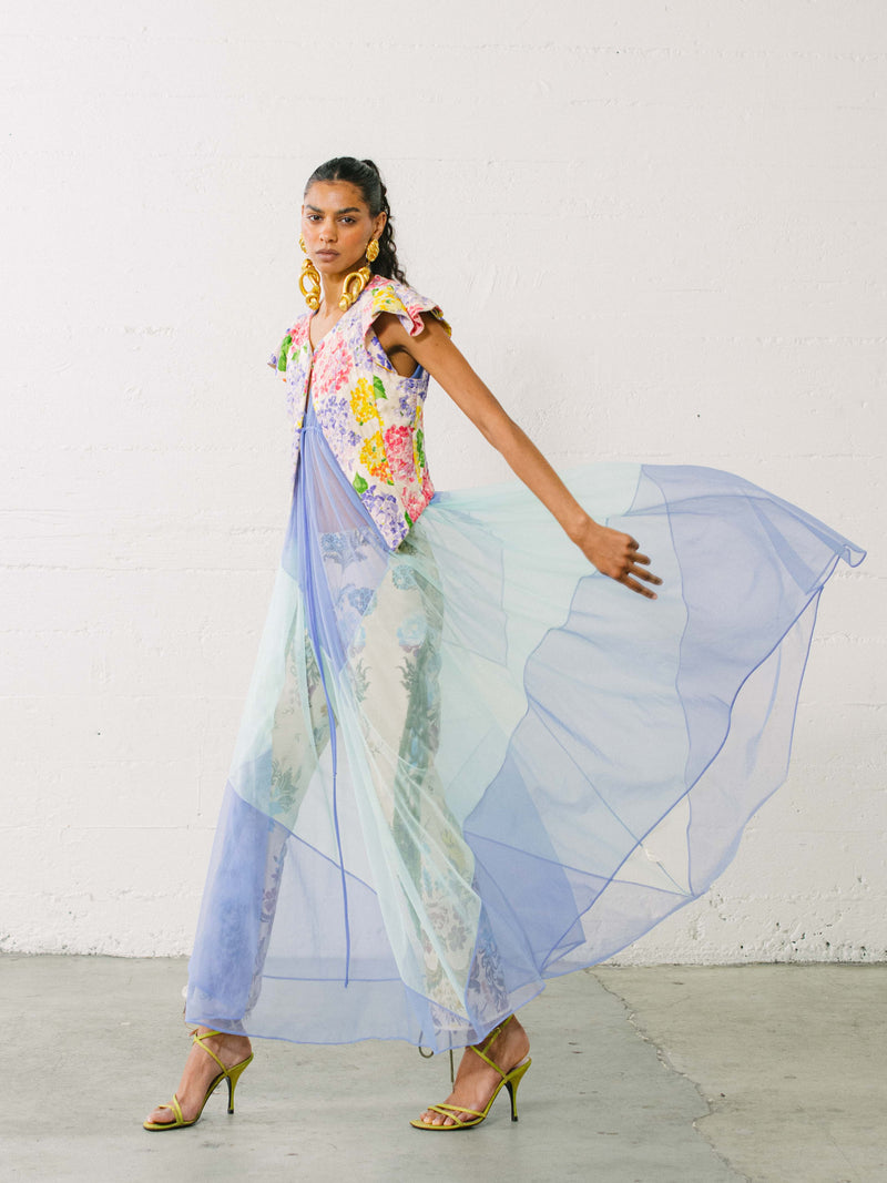 1960s Sheer Chiffon Periwinkle and Mint Lingerie Dress Dress arcadeshops.com