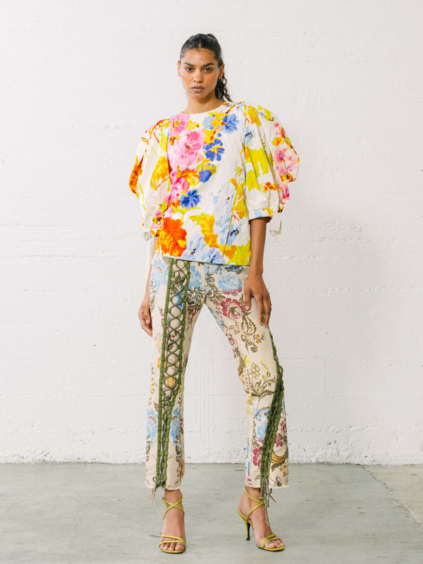 2020 Dries Van Noten X Christian Lacroix Floral Puff Sleeve Top Top arcadeshops.com