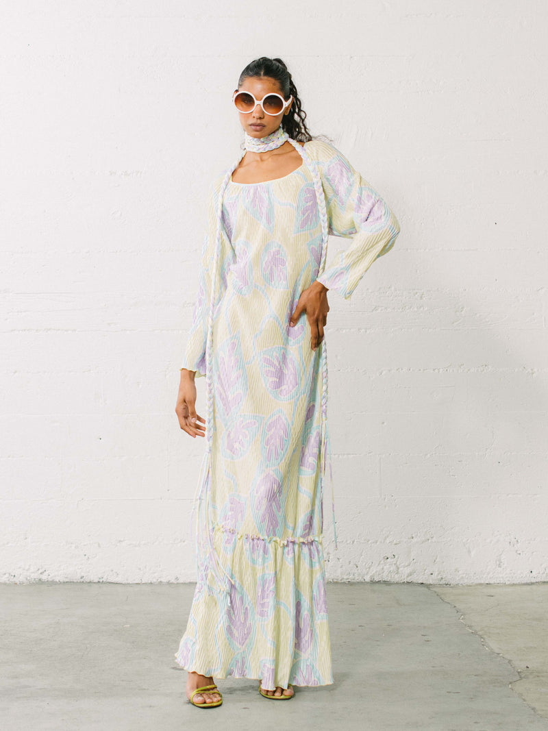 Mary McFadden Printed Dimensional Pleated Maxi Dress Dress arcadeshops.com