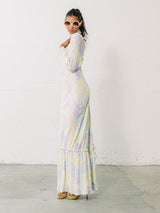 Mary McFadden Printed Dimensional Pleated Maxi Dress Dress arcadeshops.com