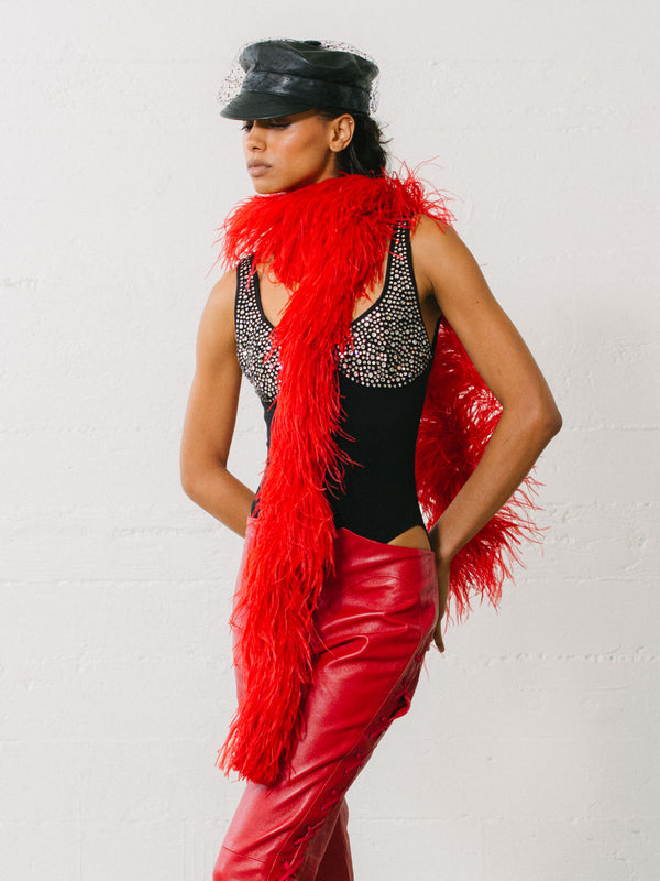 Red Ostrich Feather Boa Accessory arcadeshops.com