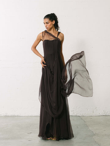 Dior Sheer Black Dress 2000s Christian Dior Chocolate Chiffon Gown