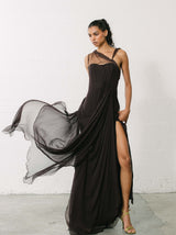 2000s Christian Dior Chocolate Chiffon Gown Dress arcadeshops.com