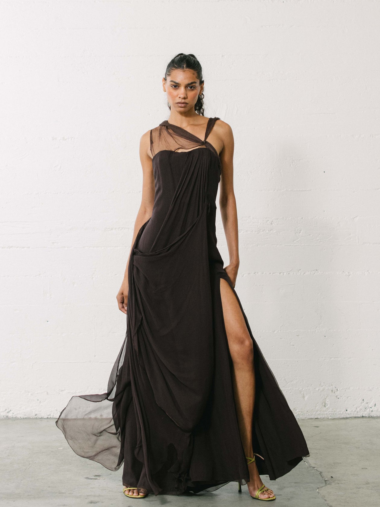 2000s Christian Dior Chocolate Chiffon Gown