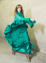 Emerald Green Silk Chiffon Ruffle Gown Dress arcadeshops.com