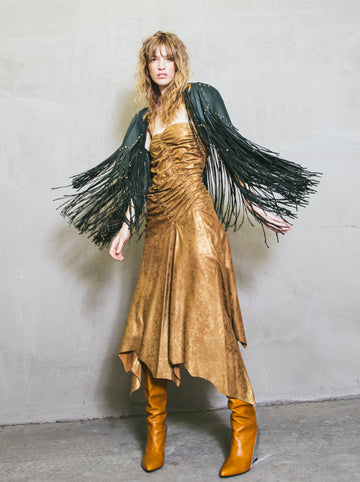 Donna Karan Metallic Suede Strapless Dress