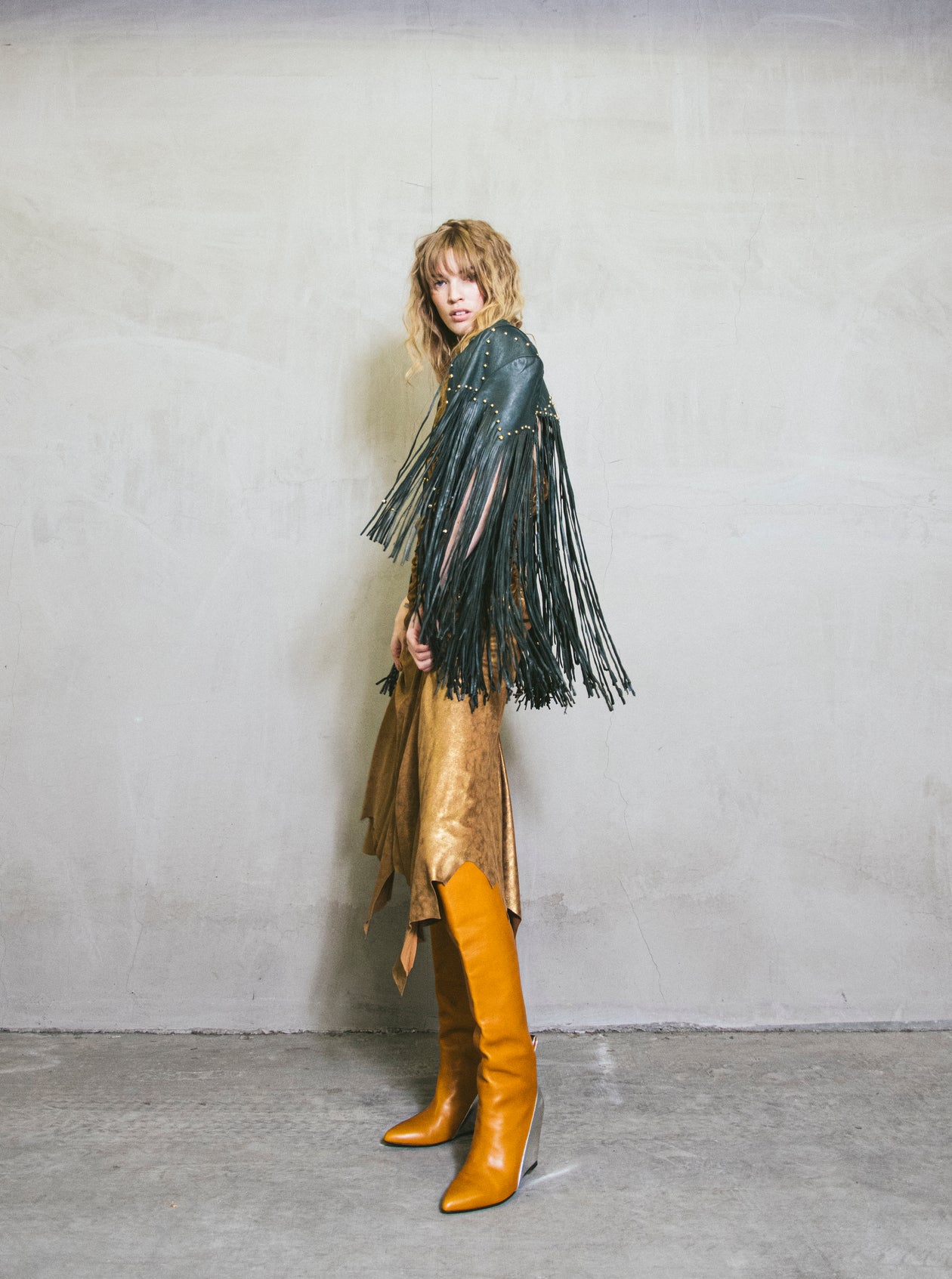 Paco Rabanne Silver Wedge Caramel Leather Boots, 40