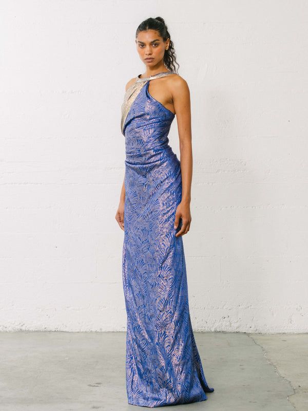 Jacqueline de Ribes Metallic Cobalt Gown Dress arcadeshops.com