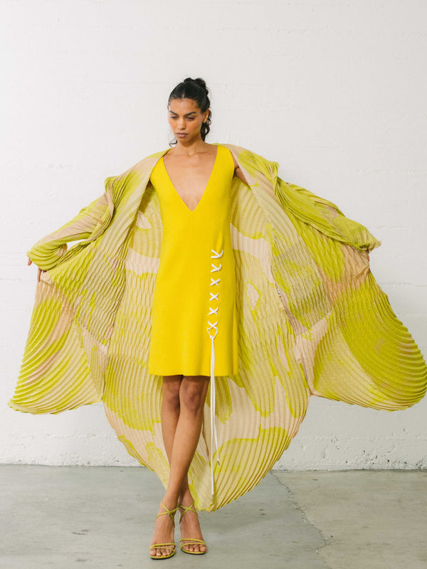 Issey Miyake Sculptural Pleated Two Tone Duster Jacket arcadeshops.com