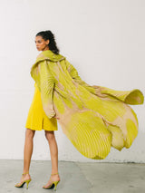 Issey Miyake Sculptural Pleated Two Tone Duster Jacket arcadeshops.com