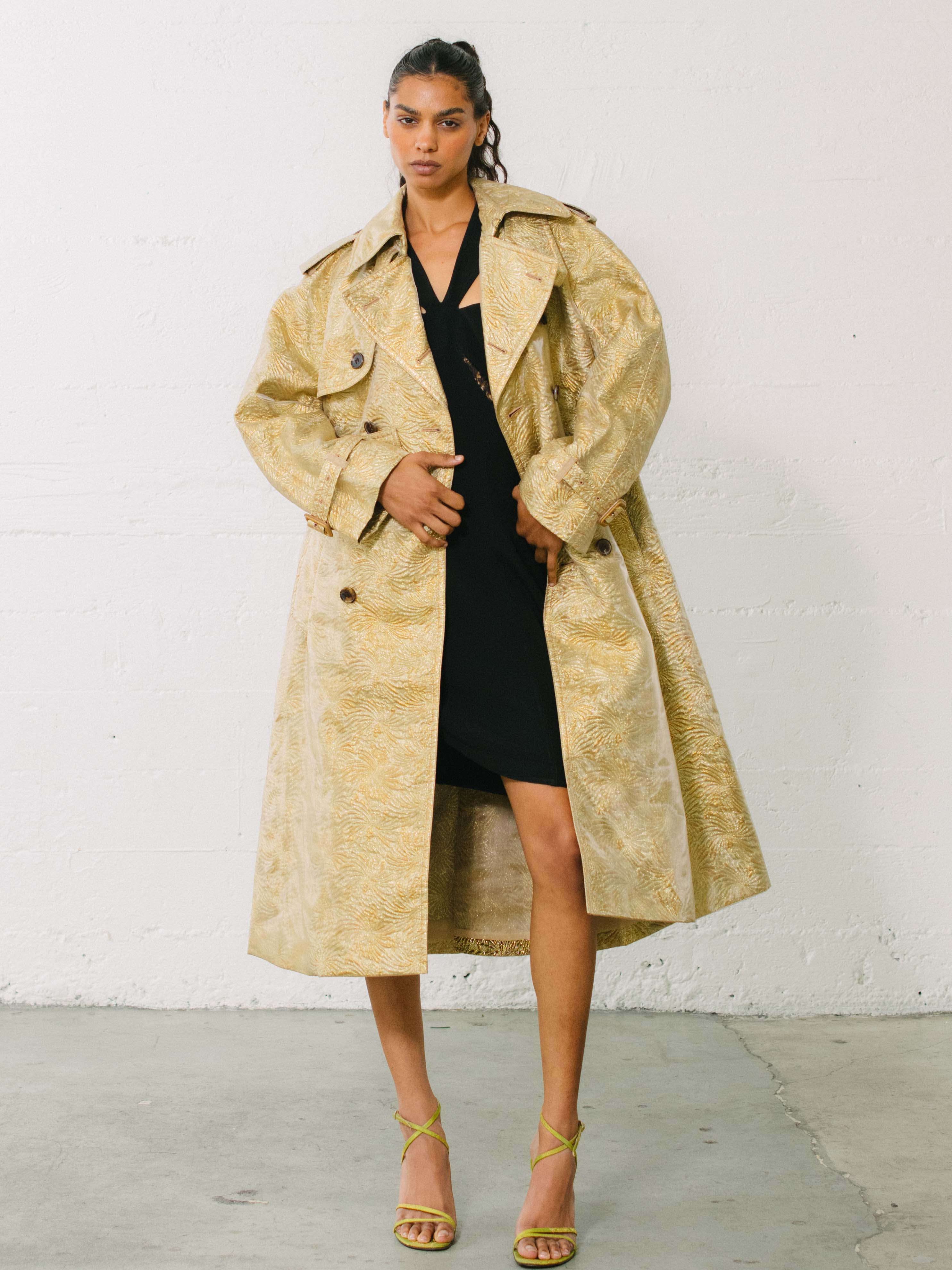 Metallic trench coat best sale