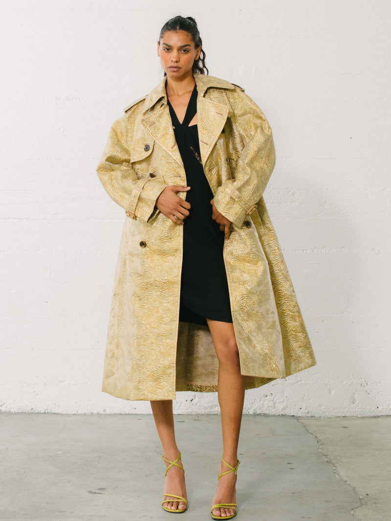 2018 Maison Margiela Textured Organza Metallic Trench Coat Jacket arcadeshops.com