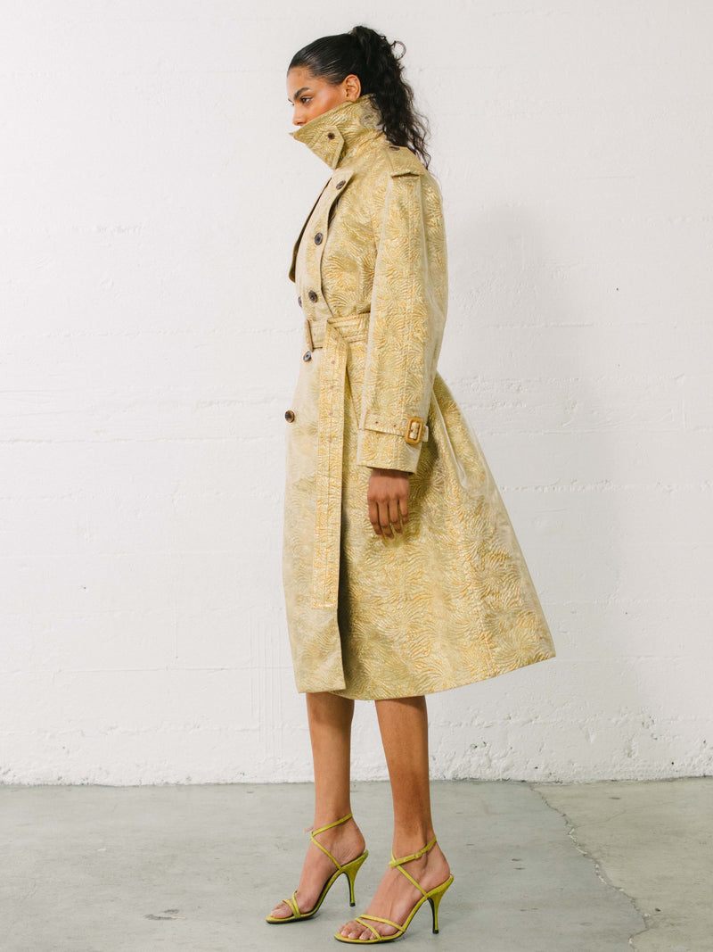 2018 Maison Margiela Textured Organza Metallic Trench Coat Jacket arcadeshops.com