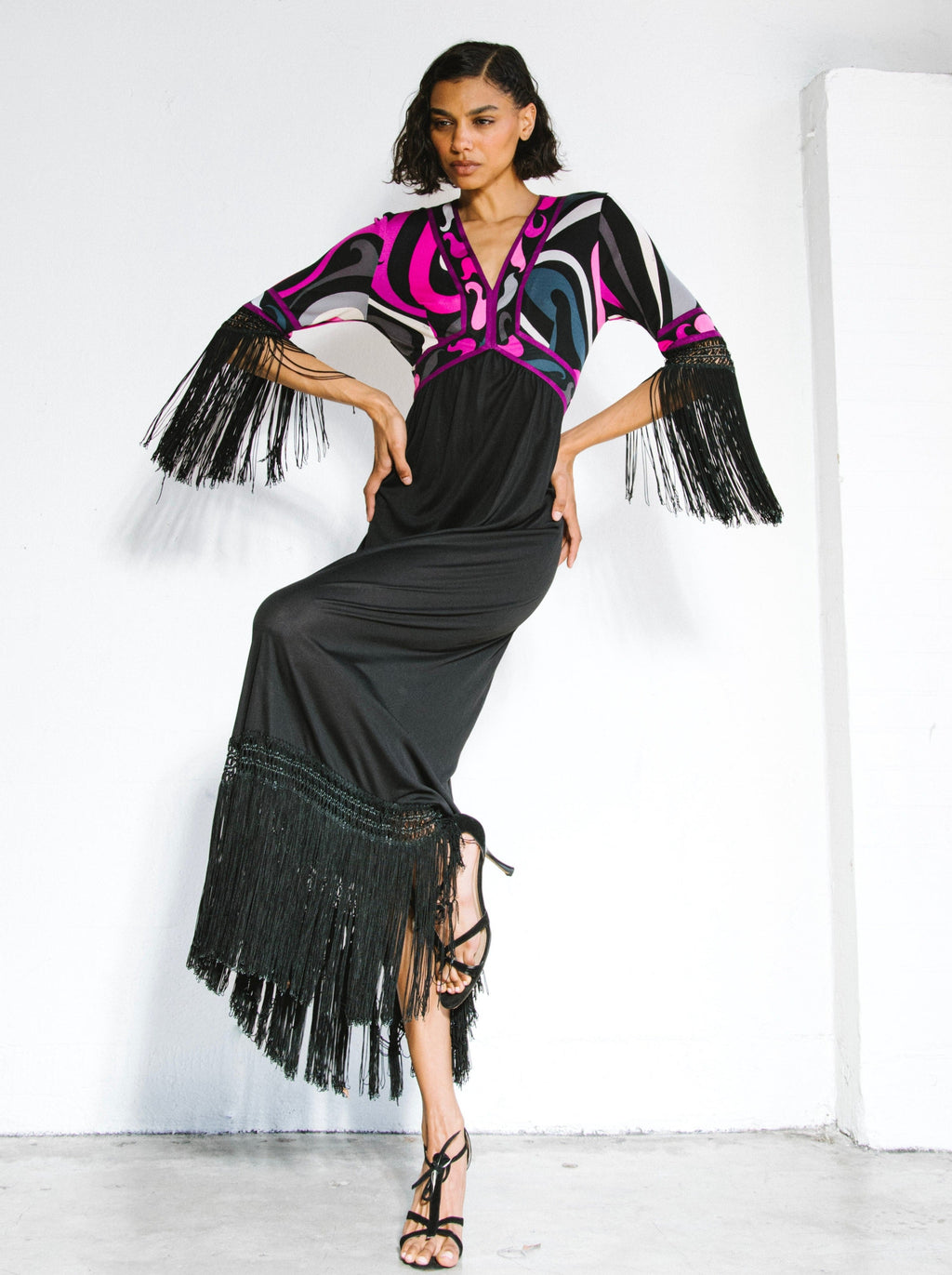 Emilio Pucci Fringe Trimmed Printed Jersey Dress