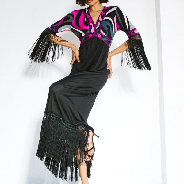 Emilio Pucci Fringe Trimmed Printed Jersey Dress