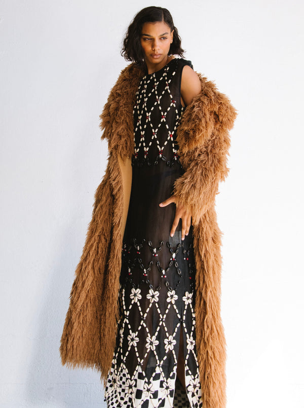 Brown Yarn Shag Maxi Coat Outerwear arcadeshops.com