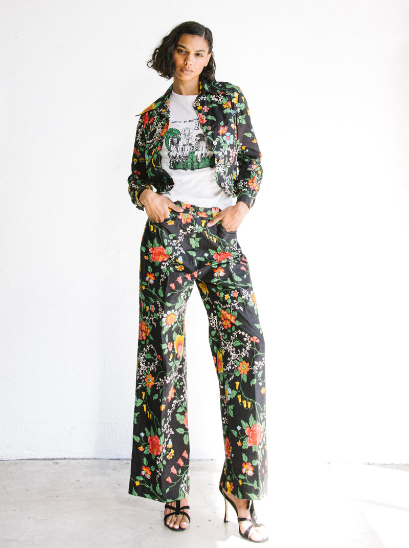 1970s Black Floral Cotton Suit Suit arcadeshops.com