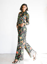 1970s Black Floral Cotton Suit Suit arcadeshops.com