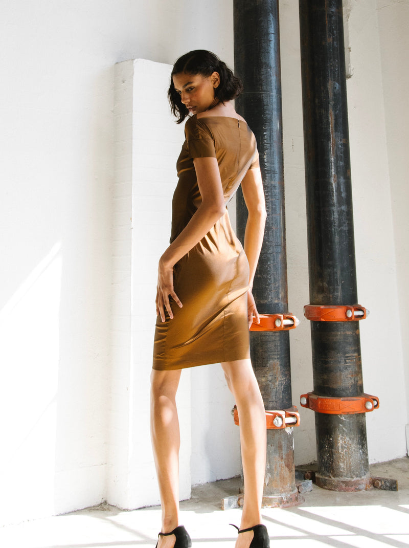 Romeo Gigli Bronze Cutout Bodycon Dress Dress arcadeshops.com