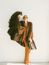 Victor Costa Bronze Ruffled Cape Outerwear arcadeshops.com