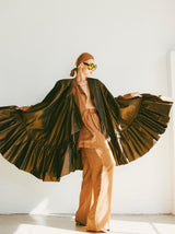 Victor Costa Bronze Ruffled Cape Outerwear arcadeshops.com