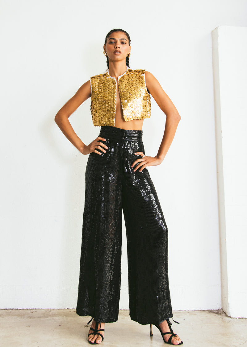 Black Sequin Palazzo Pants Bottom arcadeshops.com