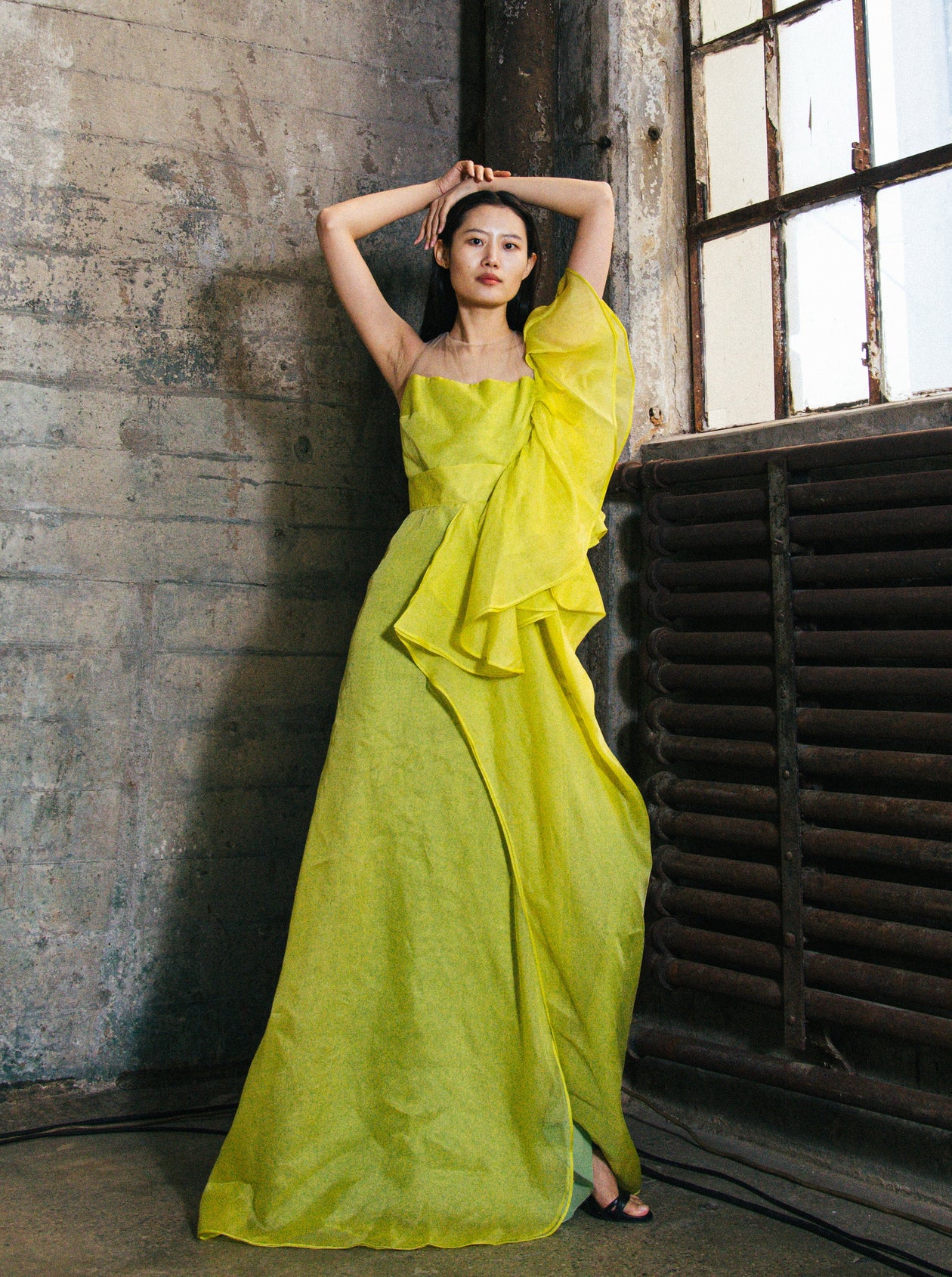 Valentino Chartreuse Silk Organza Gown