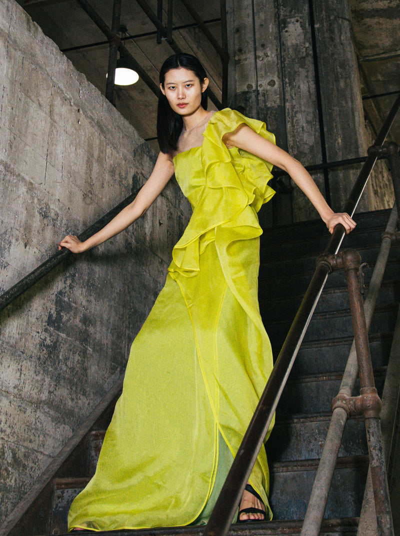 chartreuse silk dress Nina 63 inches 18+ Iris Dress - Chartreuse