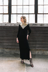 Anthony Ferrara Gold Chainmail Accented Maxi Dress Dress arcadeshops.com
