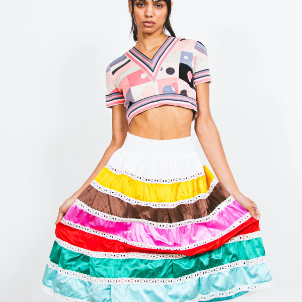 スカート PRADA FW25 Multicolor silk skirt (P150JSOOO14J3 F0065) Prada Multicolor Silk Skirt | italist