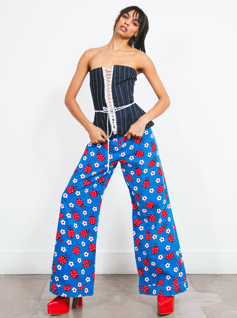 1970s Novelty Lady Bug Corduroy Flares Bottom arcadeshops.com