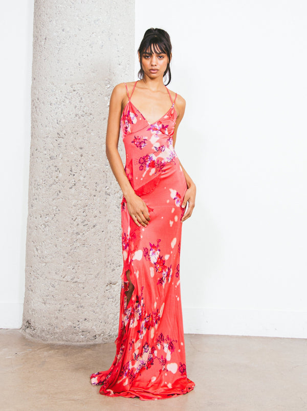 John Galliano Cherry Blossom Ruffled Slip Dress Dress arcadeshops.com