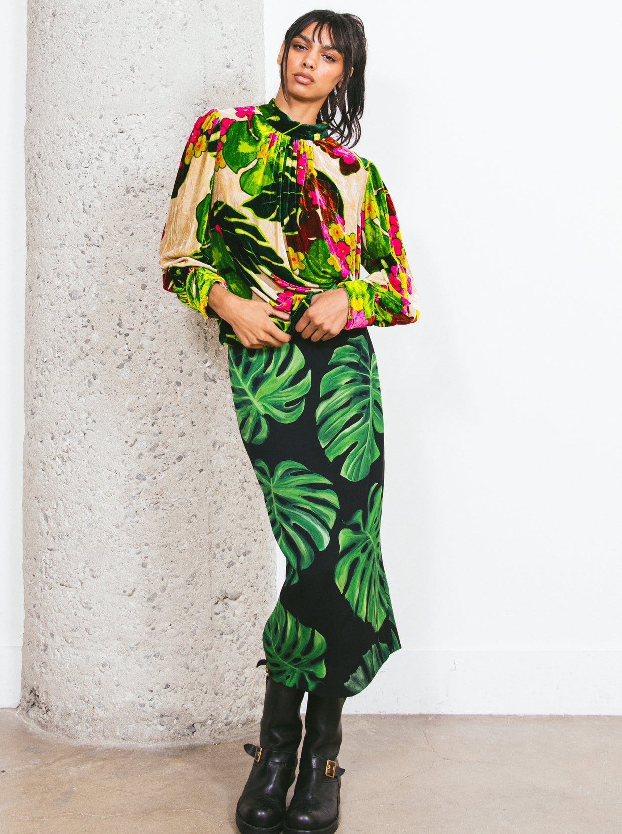 2020 Dolce And Gabbana Monstera Leaf Printed Skirt