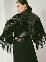 Claude Montana Western Topstitch Fringe Leather Jacket
