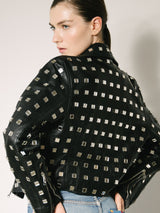 Moschino Mirror Embellished Leather Moto Jacket