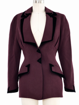 1993 Thierry Mugler Burgundy Velvet Trimmed Skirt Suit
