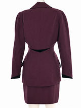 1993 Thierry Mugler Burgundy Velvet Trimmed Skirt Suit