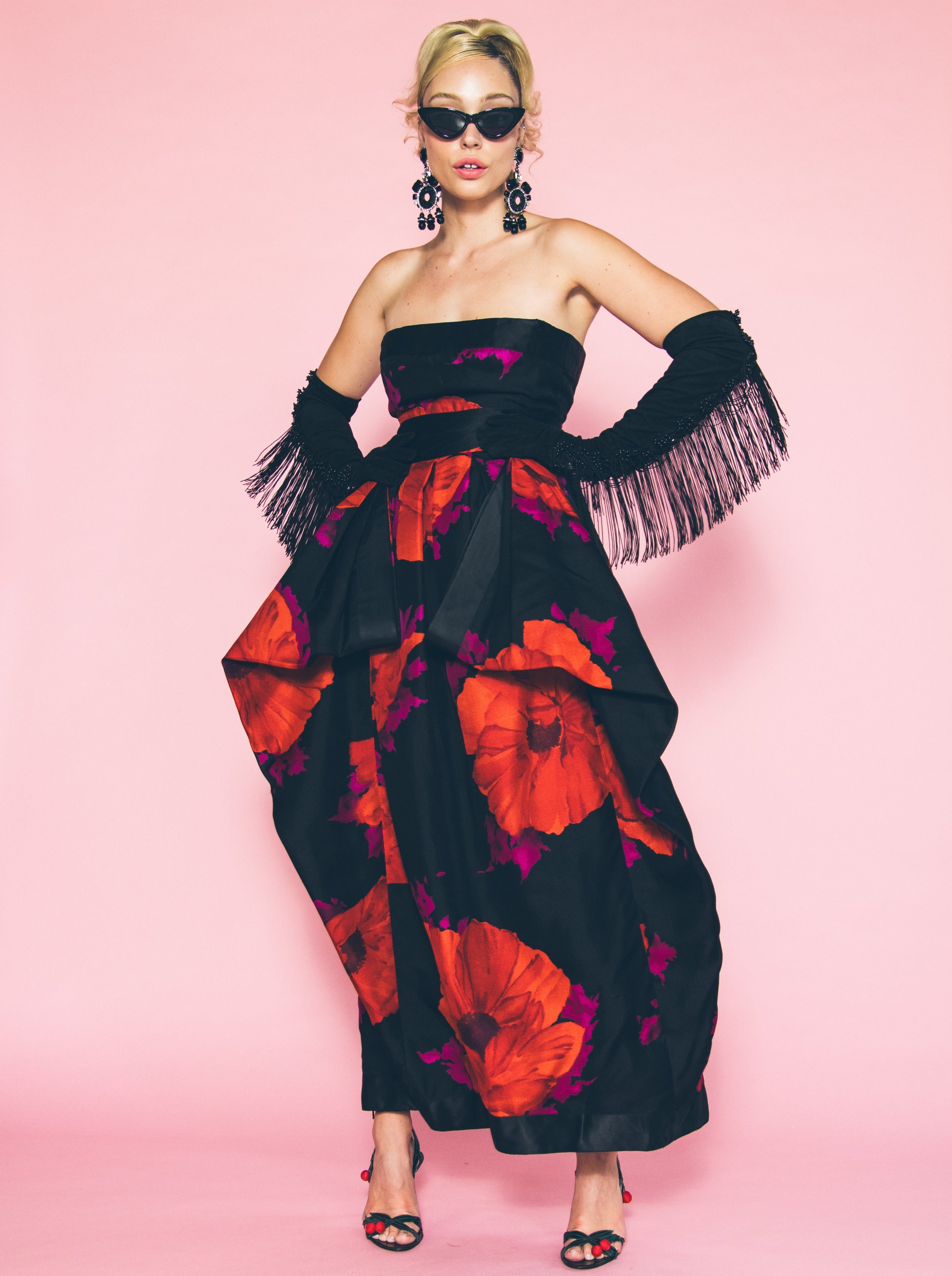 BILL  BLASS  パーティードレス 1980s Bill Blass Strapless Floral Dress