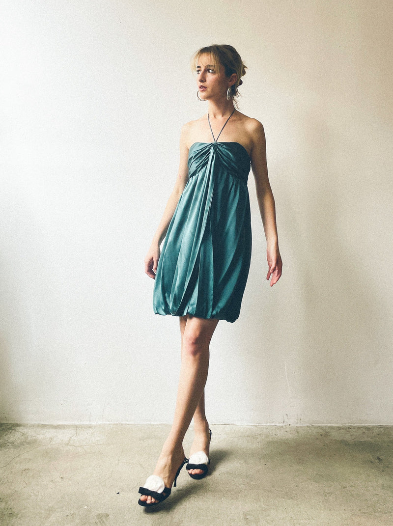 Alexander McQueen Teal Satin Mini Dress Dress arcadeshops.com